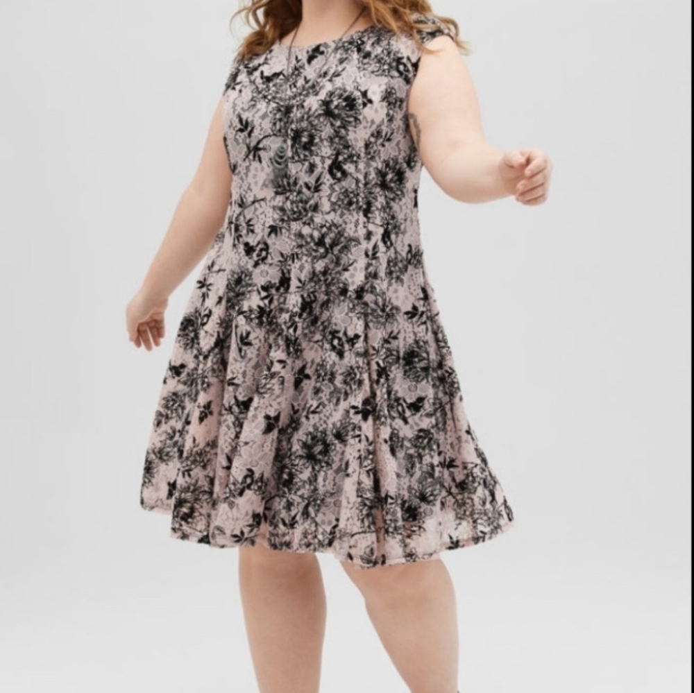 Danny & Nicole 24W Sleeveless Lace Floral Fit & Flare Pink Black Dress Cd-0170